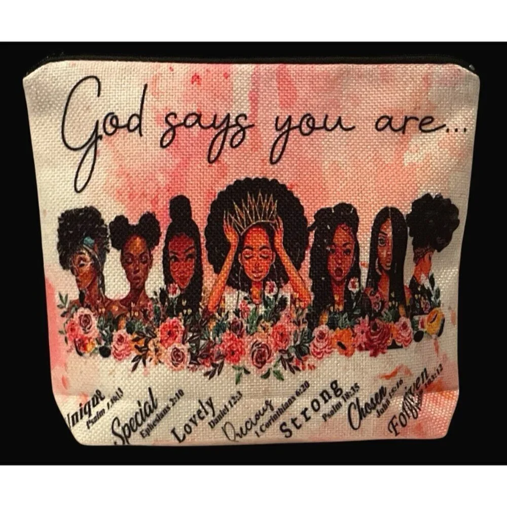God Says You Are African American Women Makeup Cosmetic Travel Toiletry Pouch